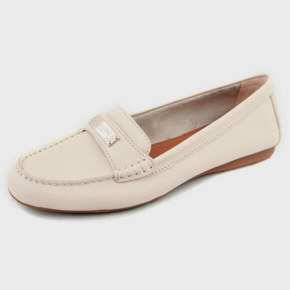COACH (8) Fredrica Milk Loafer Flats Pebble Grain Leather Gold Beige Stone Taupe - Picture 2 of 14
